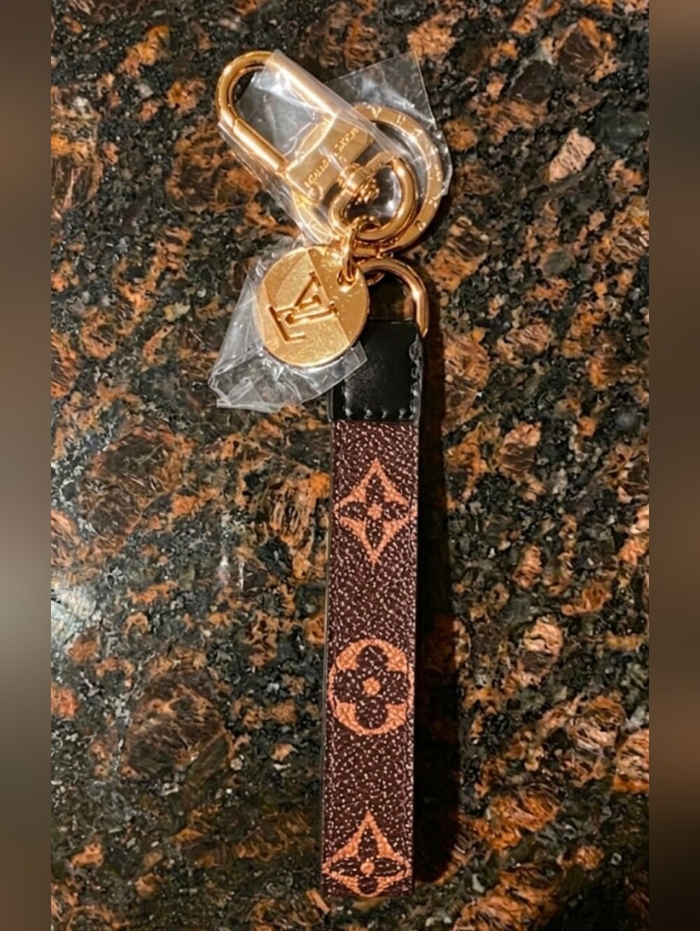 NO BOX 🟤 Brown Monogram Key Chain Strap w/Charm
